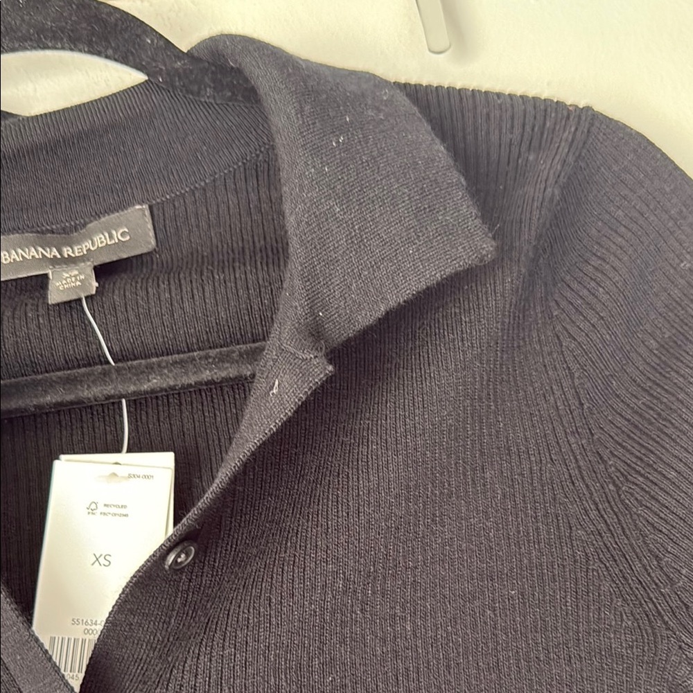 Banana republic Classic Black collar rib long sleeve Women's Top - Picture 4 of 11